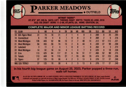 2024 Topps Upadate #89US-4 Parker Meadows Tigers