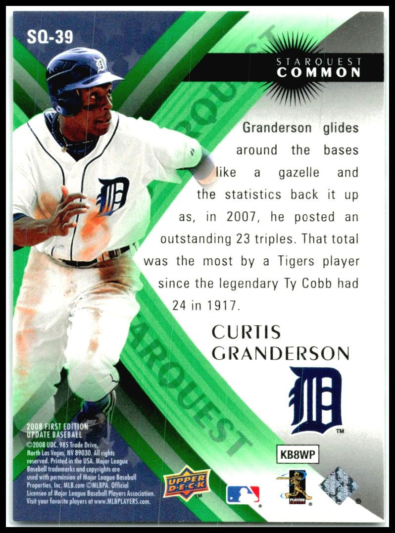 2008 Upper Deck StarQuest Common Green #SQ-39 Curtis Granderson Detroit Tigers