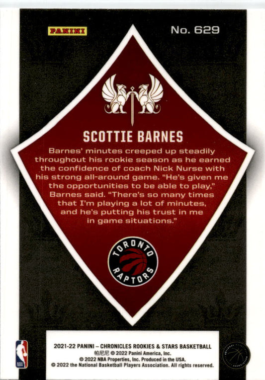 2021-22 Panini Chronicles #629 Scottie Barnes Rookie Toronto Raptors