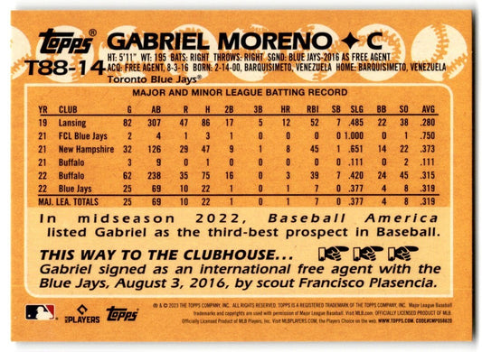 2023 1998 Topps 35th Anniversary #T88-14 Gabriel Moreno Rookie Blue Jays