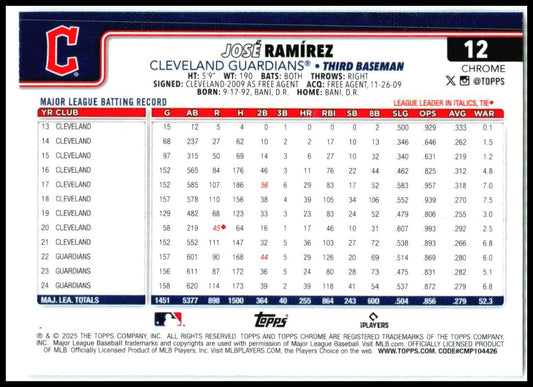 2025 Topps Chrome #12 José Ramírez Cleveland Guardians