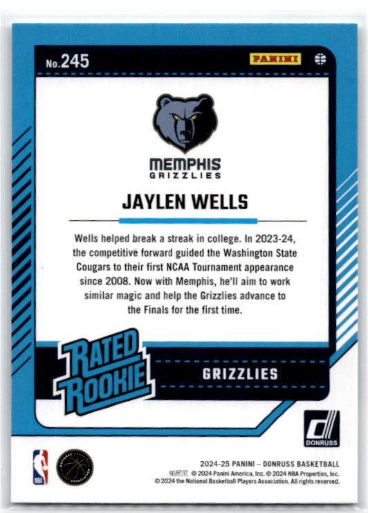 2024-25 Donruss #245 Jaylen Wells Rookie Memphis Grizzlies