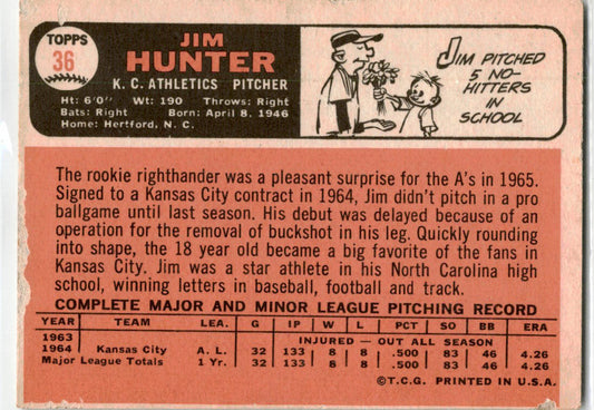 1966 Topps #36 Jim Hunter Kansas City Athletics
