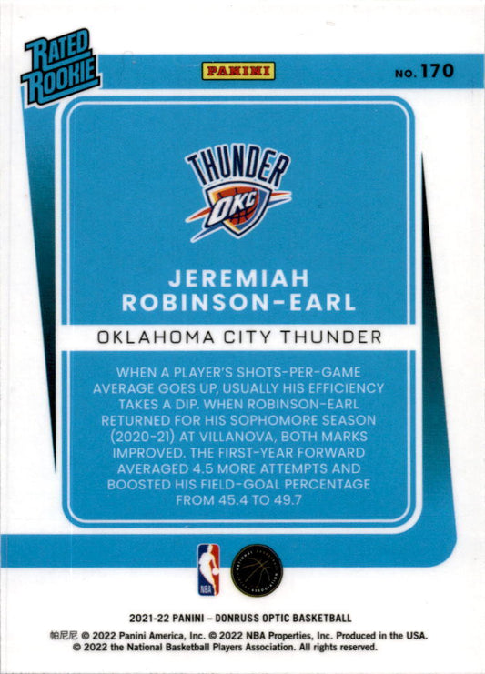 2021-22 Donruss Optic #170 Jeremiah Robinson-Earl Rookie Oklahoma City Thunder