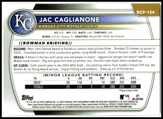 2025 Bowman Chrome #BCP-154 Jac Caglianone Royals