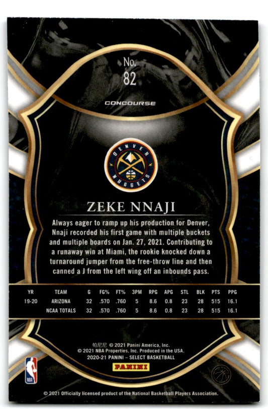 2020-21 Panini Select Retail Blue Prizm Zeke Nnaji Rookie Denver Nuggets #82