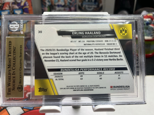 2022 Topps Chrome Bundesliga Gold Ray Wave Refractor ERLING HAALAND #30 BGS 9.5