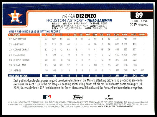 2025 Topps #89 Zach Dezenzo Houston Astros