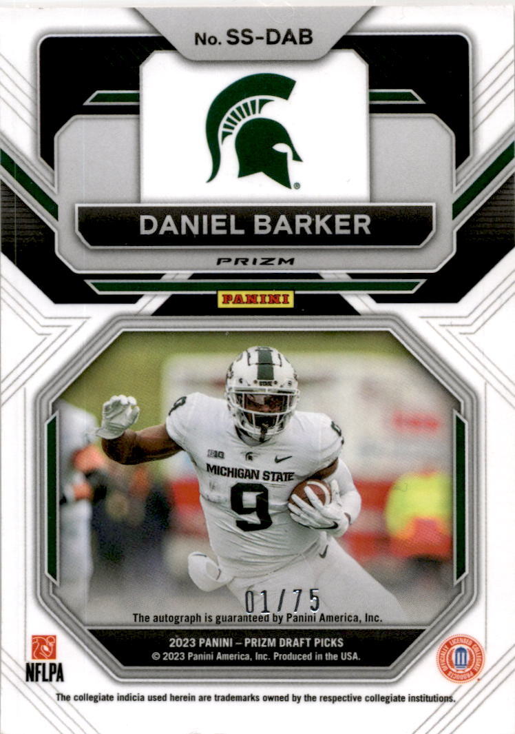 2023 Panini Prizm Draft Picks Orange Wave #SS-DAB Daniel Barker Auto Spartans
