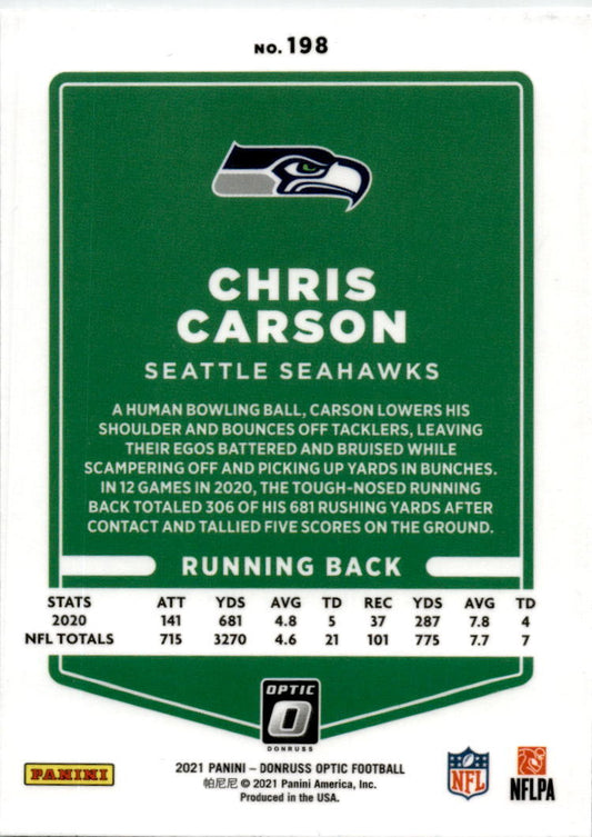 2021 Donruss Optic #198 Chris Carson Seattle Seahawks