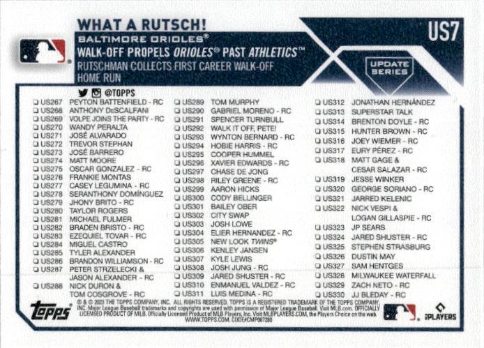 2023 Topps Update Rainbow Foil #US7 What a Rutsch! Baltimore Orioles