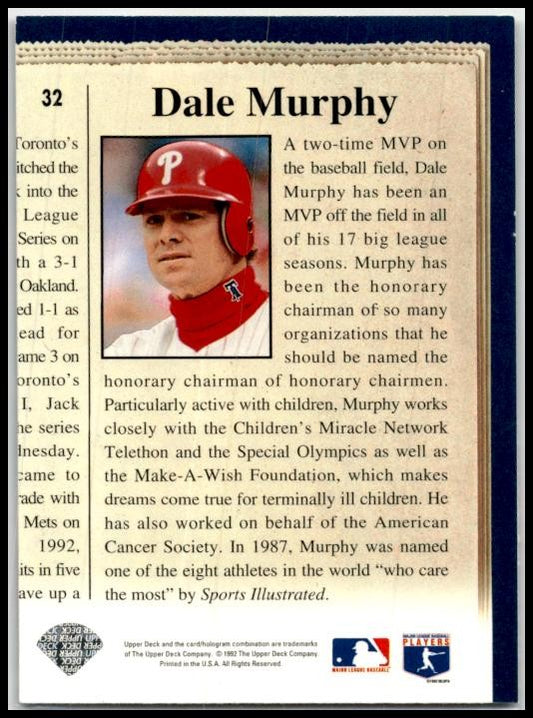 1993 Upper Deck #32 Dale Murphy Philadelphia Phillies