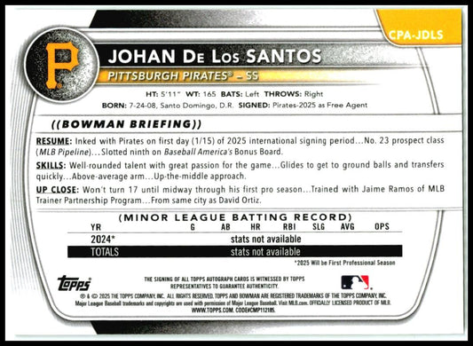 2025 Bowman Chrome Green Reptilian #CPA-JDLS Johan De Los Santos Auto /99