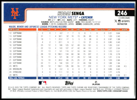 2025 Topps Chrome Refractor #246 Kodai Senga New York Mets