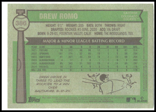 2025 Topps Heritage Chrome #386 Drew Romo Rookie Rockies