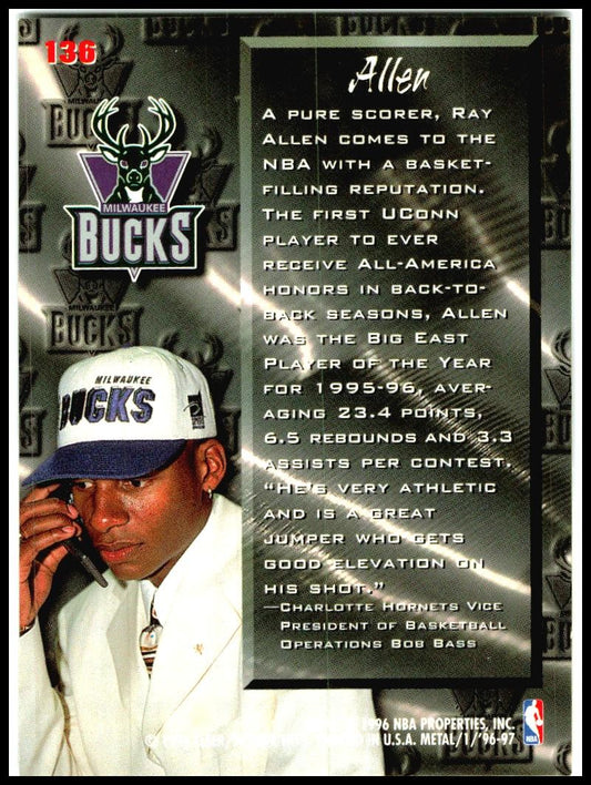 1996-97 Metal #136 Ray Allen Rookie Milwaukee Bucks