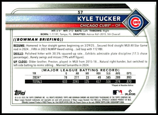 2025 Bowman Chrome #57 Kyle Tucker Chicago Cubs