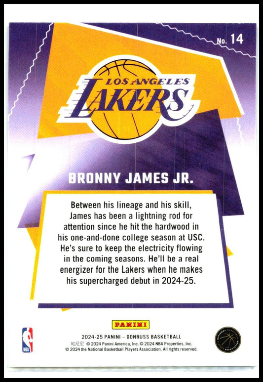 2024-25 Donruss Great X-Pectations #14 Bronny James Jr. Los Angeles Lakers