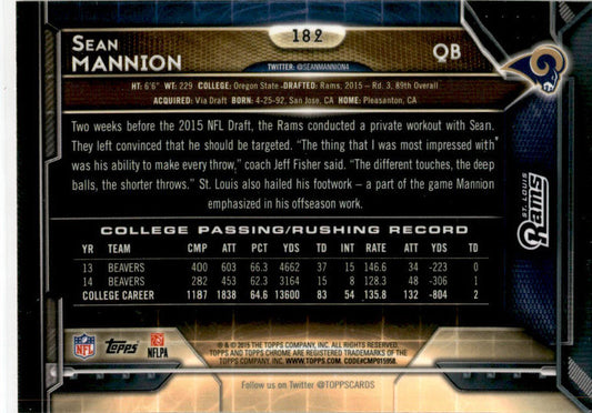 2015 Topps Chrome Orange Refractor #182 Sean Mannion St. Louis Rams