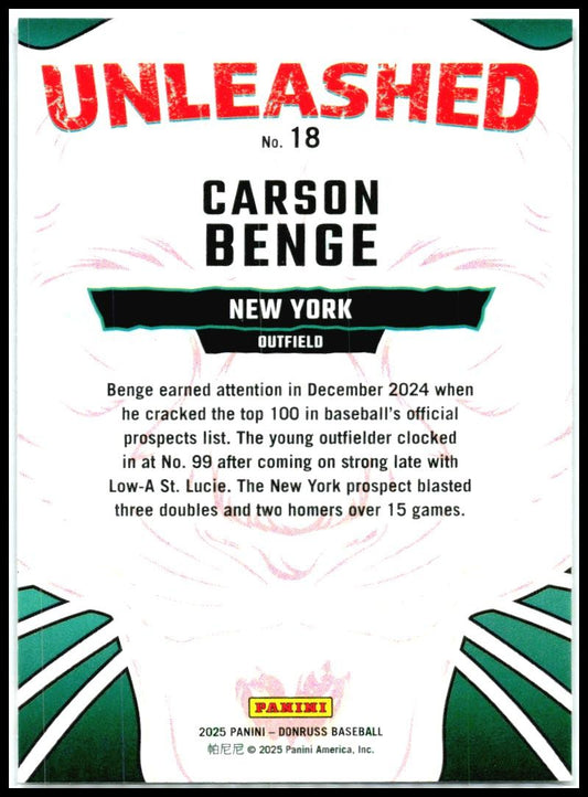 2025 Donruss Unleashed #18 Carson Benge New York Mets