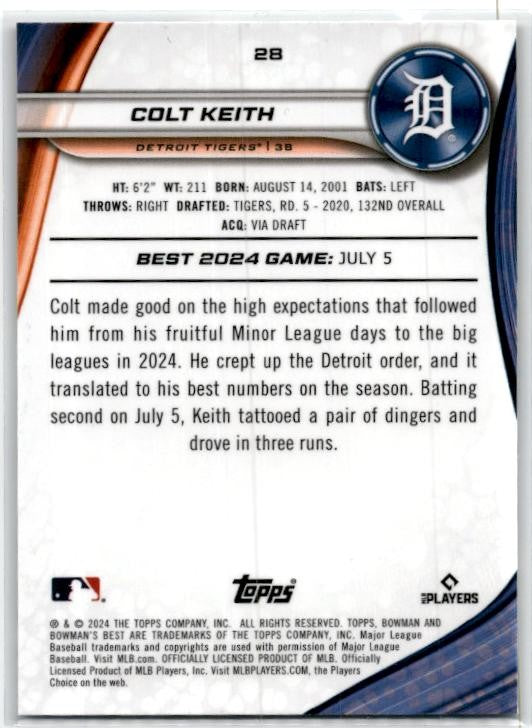 2024 Bowman's Best #28 Colt Keith Rookie Detroit Tigers