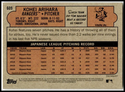 2021 Topps Heritage #609 Kohei Arihara Rookie Texas Rangers