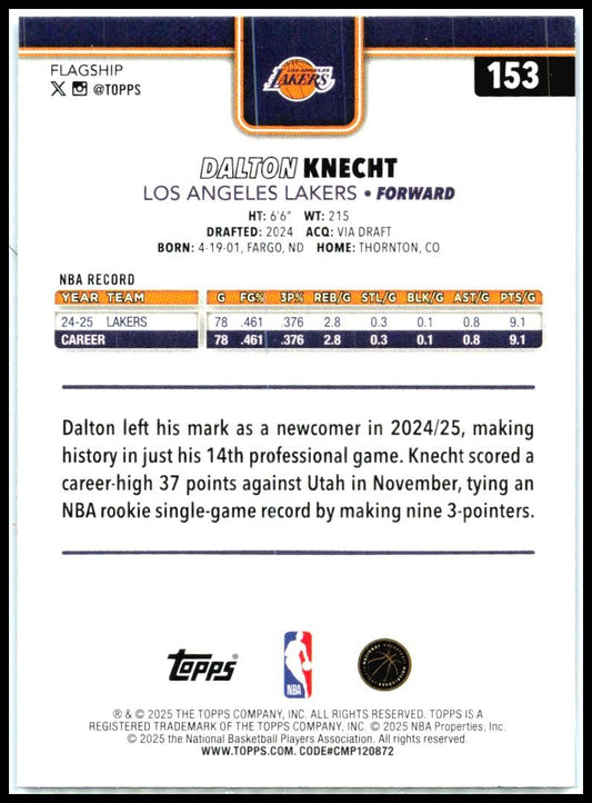 2025-26 Topps Sandglitter Blue SSP #153 Dalton Knecht Los Angeles Lakers