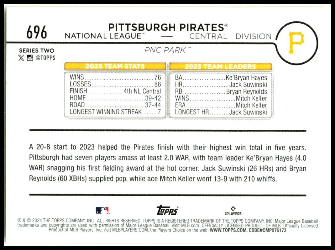 2024 Topps Yellow Foil #696 Pittsburgh Pirates Pittsburgh Pirates