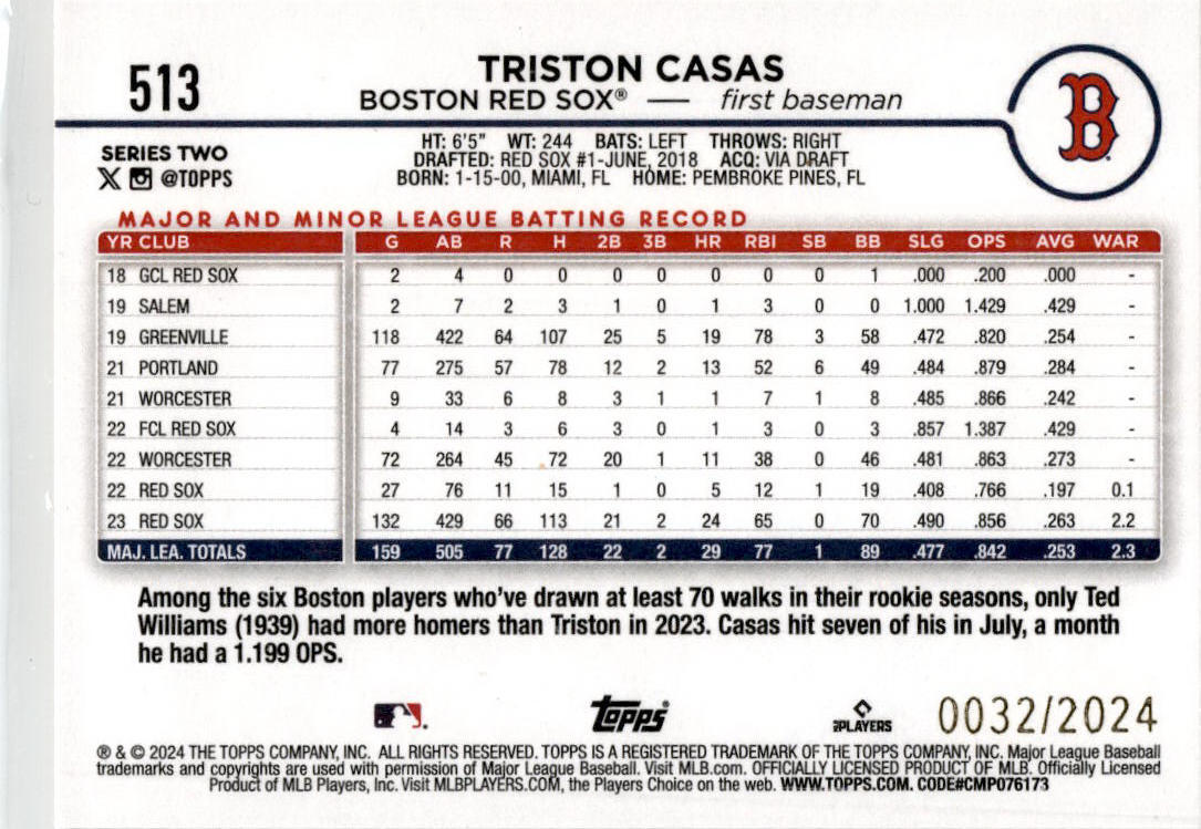 2024 Topps Gold #513 Triston Casas #/2024 Boston Red Sox