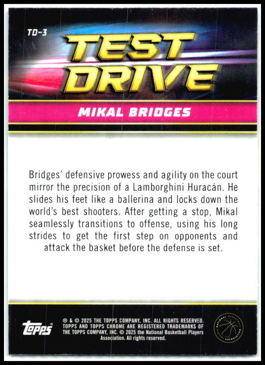 2024-25 Topps Chrome Test Drive #TD-3 Mikal Bridges New York Knicks