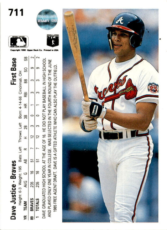 1990 Upper Deck #711 Dave Justice Rookie Atlanta Braves