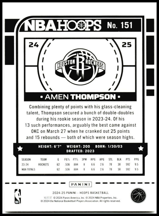 2024-25 Hoops #151 Amen Thompson Houston Rockets