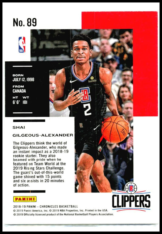 2018-19 Panini Chronicles #89 Shai Gilgeous-Alexander Rookie Clippers
