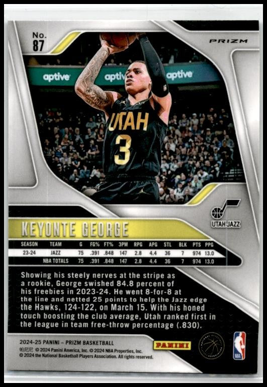 2024-25 Panini Prizm Green #87 Keyonte George Utah Jazz