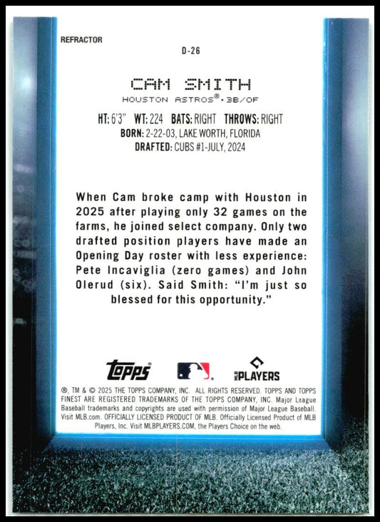 2025 Topps Finest Debut #D-26 Cam Smith Astro