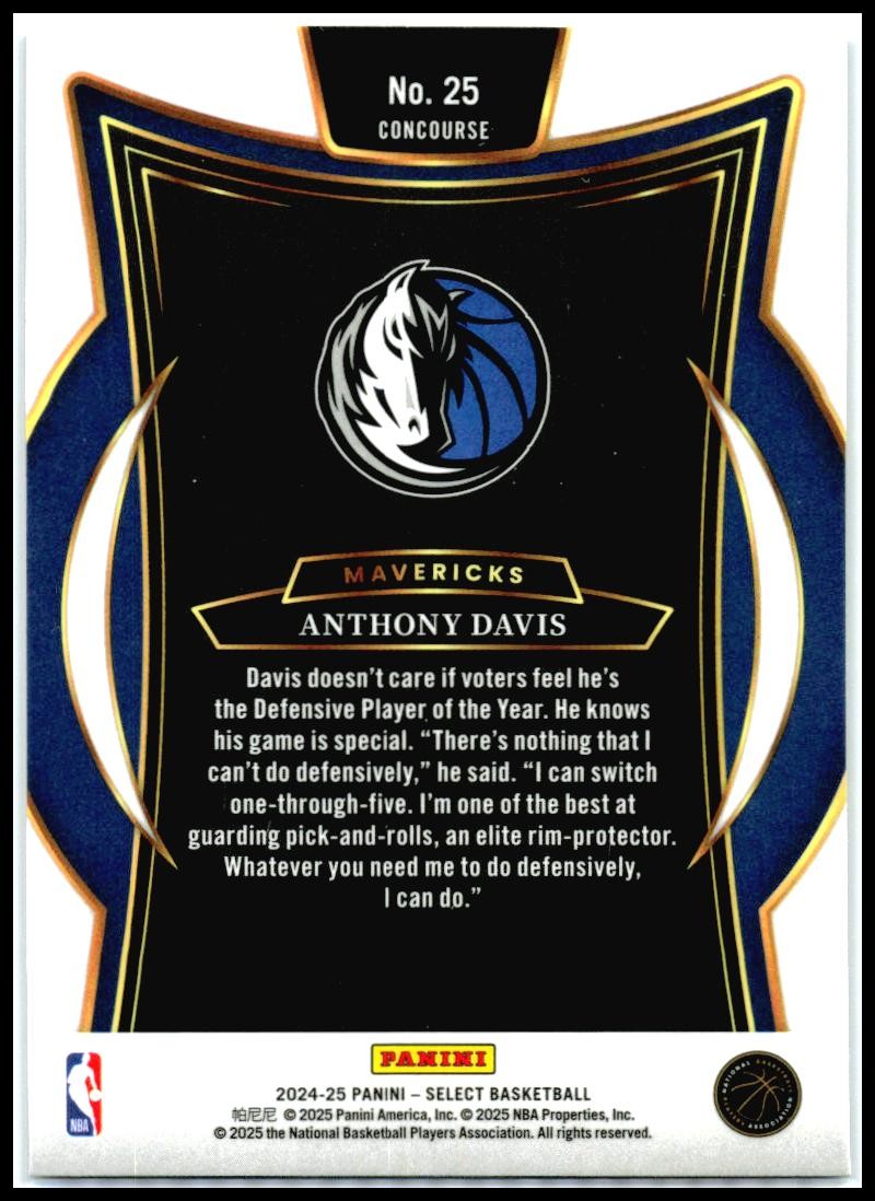 2024-25 Panini Select Blue #25 Anthony Davis Dallas Mavericks