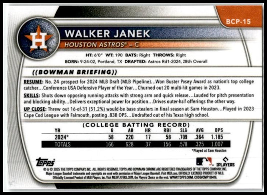 2025 Bowman Chrome Prospects #BCP-15 Walker Janek Houston Astros