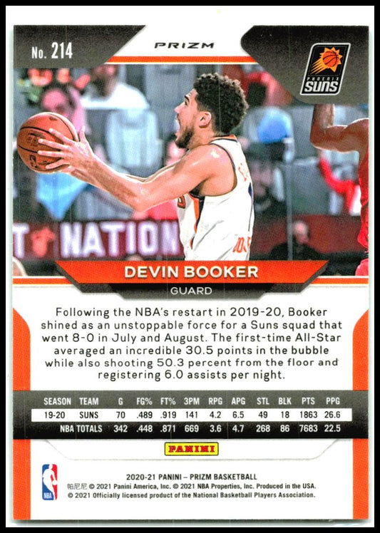 2020-21 Panini Prizm Green Prizms #214 Devin Booker Phoenix Suns