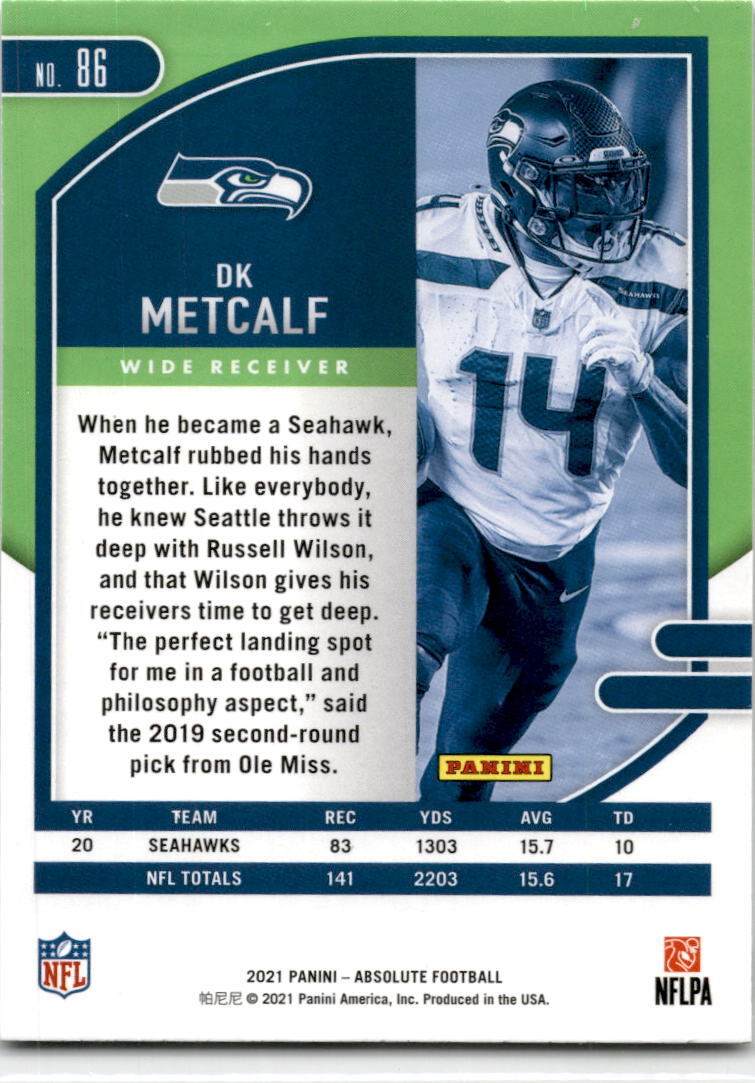 2021 Panini Absolute #86 DK Metcalf Seattle Seahawks