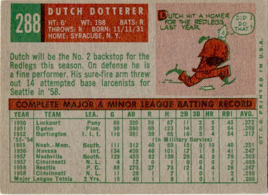 1959 Topps #288 Dutch Dotterer Cincinnati Redlegs