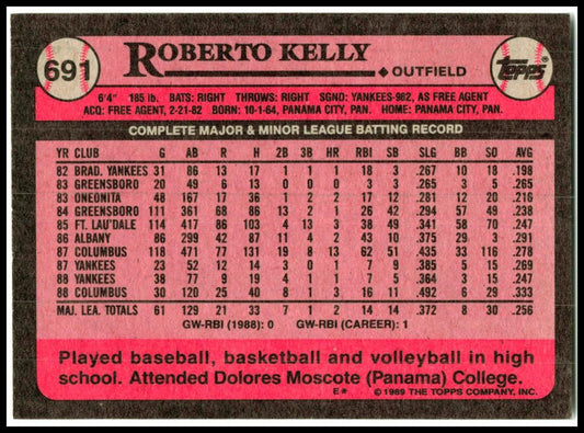 1989 Topps #691 Roberto Kelly New York Yankees