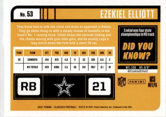 2021 Panini Classics Timeless Tributes Red #53 Ezekiel Elliott Cowboys