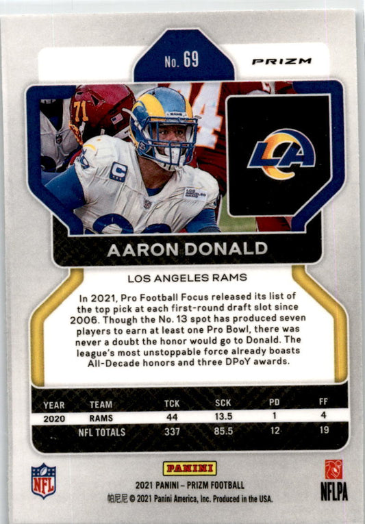 2021 Panini Prizm Silver #69 Aaron Donald Los Angeles Rams