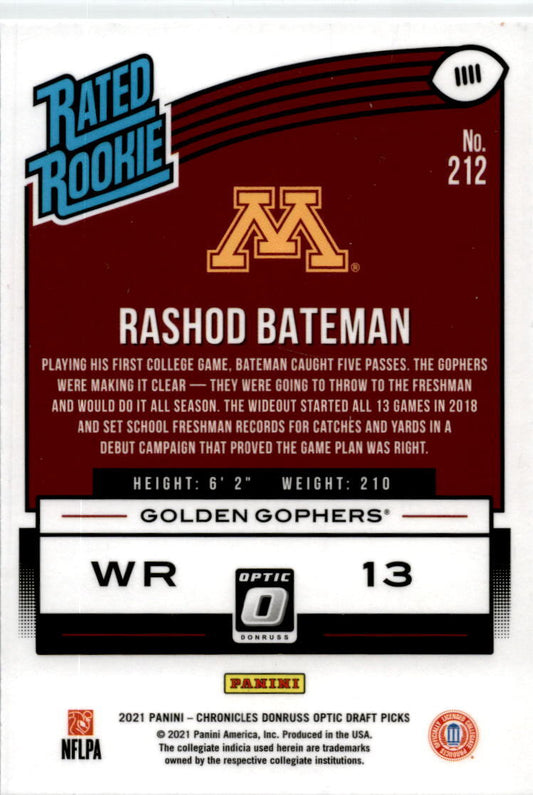 2021 Panini Chronicles Draft Picks #212 Rashod Bateman Baltimore Ravens