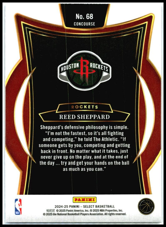 2024-25 Panini Select Blue Prizm #68 Reed Sheppard Rookie Houston Rockets