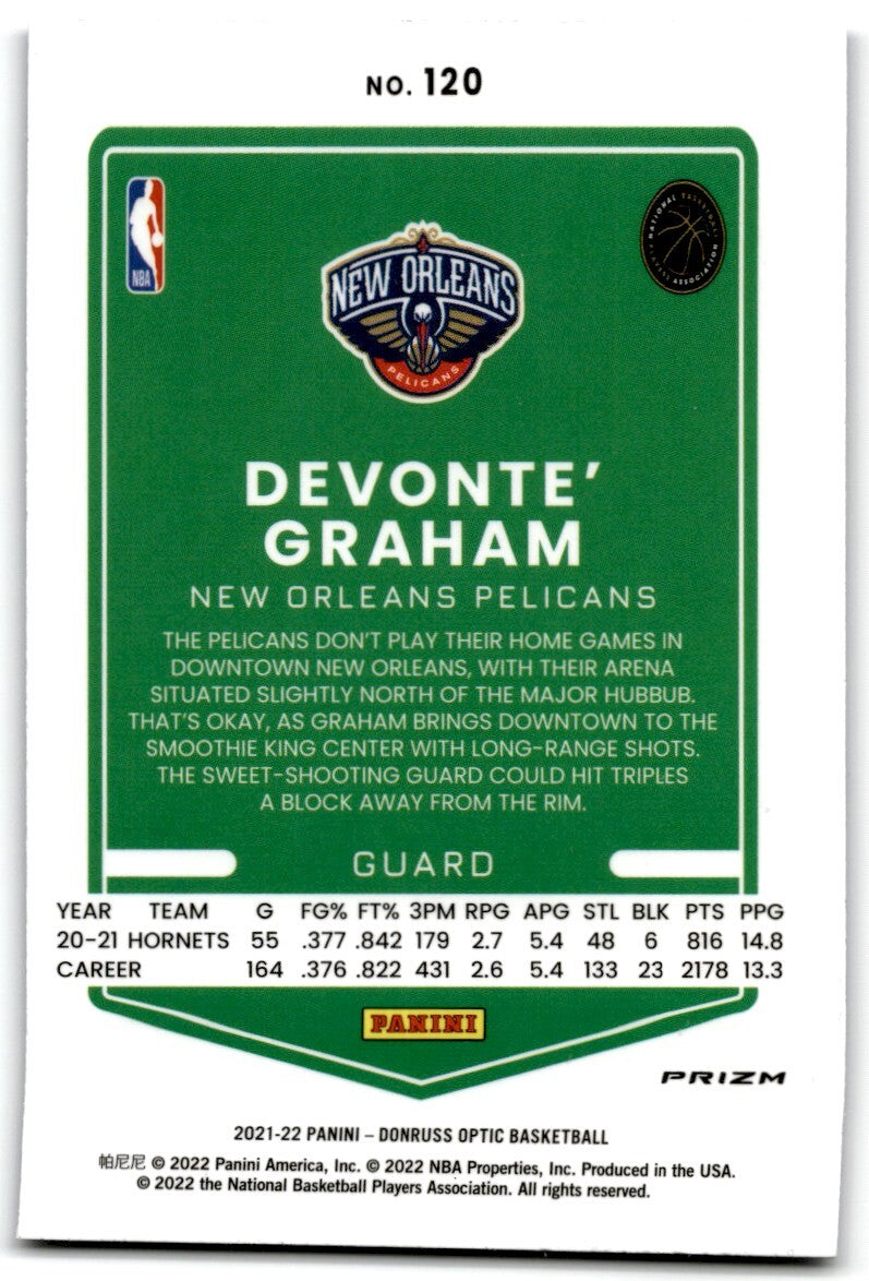 2021-22 Donruss Optic Purple Devonte' Graham New Orleans Pelicans #120