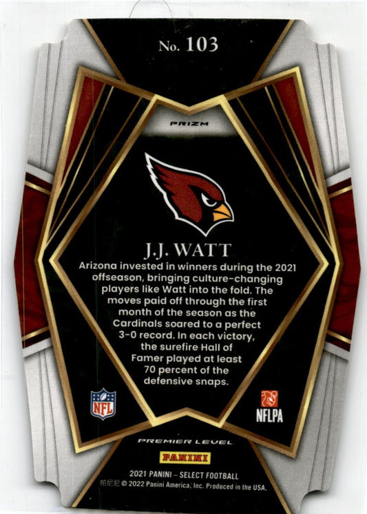 2021 Panini Select Black and Gold Prizm Die Cut #103 J.J. Watt Arizona Cardinals