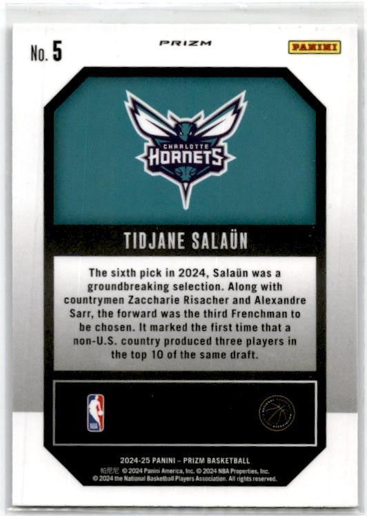 2024-25 Panini Prizm Emergent Prizms Silver #5 Tidjane Salaun Charlotte Hornets