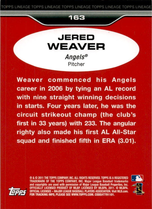 2011 Topps Lineage #163 Jered Weaver Los Angeles Angels