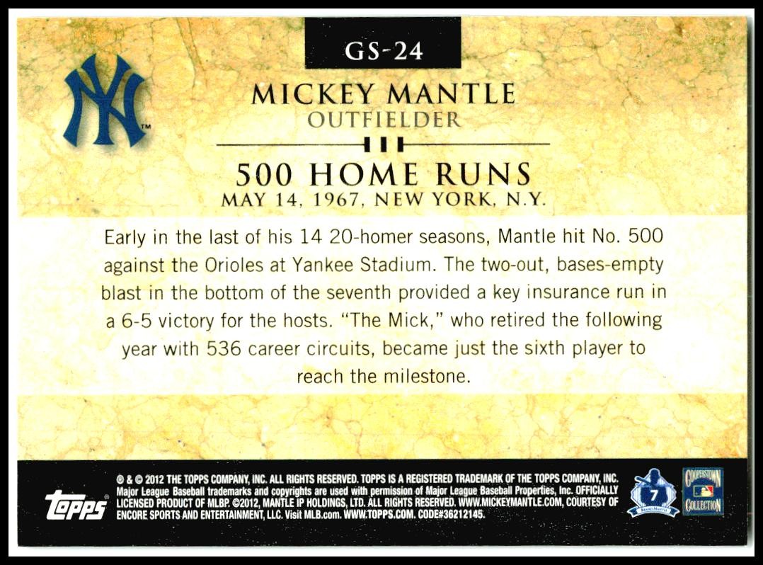 2012 Topps Gold Standard #GS-24 Mickey Mantle New York Yankees